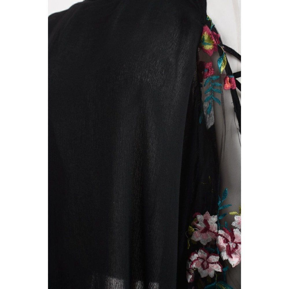 Umgee Womens Embroidered Shirt Blouse S Black Sheer Flared Long Sleeve NWT - Picture 4 of 6
